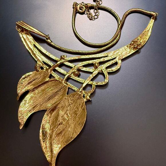 Art Deco Nouveau Style Enamel Gold Tone Statement Necklace - Picture 8 of 8